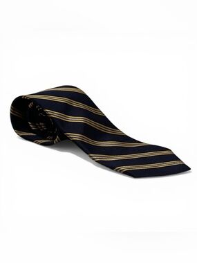 Brooks Brothers Makers Silk Tie Striped Blue Gold 59.5” x 3.5” NWT USA
